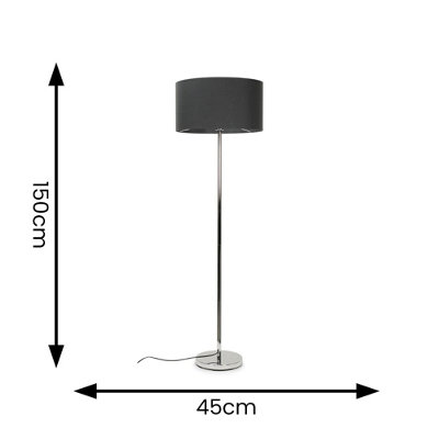 ValueLights Silver Floor Lamp with Large Charcoal Grey Shade
