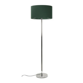 ValueLights Silver Floor Lamp with Large Forest Green Shade