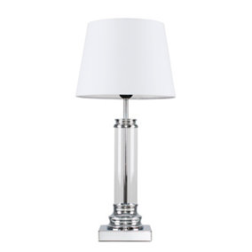 ValueLights Silver Modern Clear Glass Touch Floor Lamp With White Shade