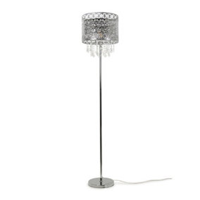 ValueLights Silver Moroccan Style Floor Lamp with Acrylic Jewel Droplet Drum Lampshade
