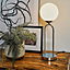 ValueLights Silver Polished Chrome Arched Stem Bedside Table Desk Lamp With White Glass Shade