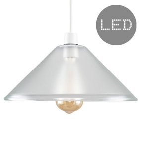 ValueLights Silver Tapered Ceiling Pendant Shade and B22 Pear LED 4W Warm White 2700K Bulb