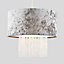 ValueLights Silver Velvet Cylinder Ceiling Pendant Light Shade With Clear Acrylic Droplets