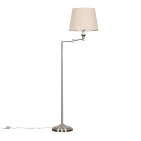 ValueLights Sinatra Adjustable Swing Arm Floor Lamp In Brushed Chrome Finish with Beige Light Shade