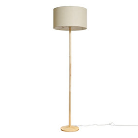 ValueLights Single Stem Natural Light Wood Floor Lamp With Beige Drum Shade