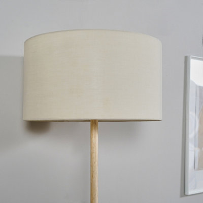 ValueLights Single Stem Natural Light Wood Floor Lamp With Beige Drum Shade