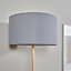 ValueLights Single Stem Natural Light Wood Floor Lamp With Dark Grey Drum Shade