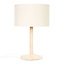 ValueLights Single Stem Natural Light Wood Table Lamp With Beige Drum Shade