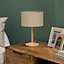 ValueLights Single Stem Natural Light Wood Table Lamp With Beige Drum Shade