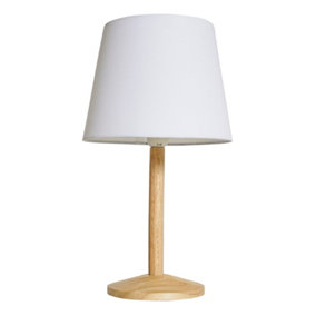 ValueLights Single Stem Natural Light Wood Table Lamp With White Drum Shade