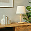 ValueLights Single Stem Natural Light Wood Table Lamp With White Drum Shade