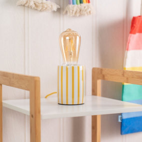 ValueLights Small Ceramic White & Yellow Candy Stripe Design Bedside Table Lamp - Bulb Included