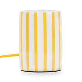 ValueLights Small Ceramic White & Yellow Candy Stripe Design Bedside Table Lamp