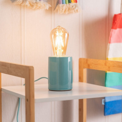 ValueLights Small Green Glazed Ceramic Bedside Table Lamp - Including Bulb