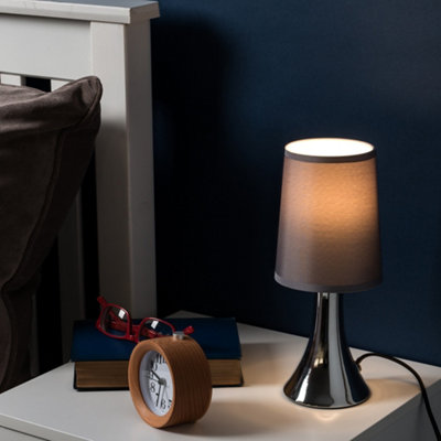 ValueLights Small Modern Chrome Touch Table Lamp With Grey Fabric Shade ...