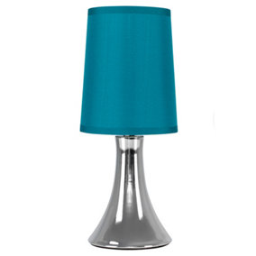 ValueLights Small Modern Chrome Touch Table Lamp With Teal Fabric Shade - Includes 5w LED Dimmable Candle Bulb 3000K Warm White