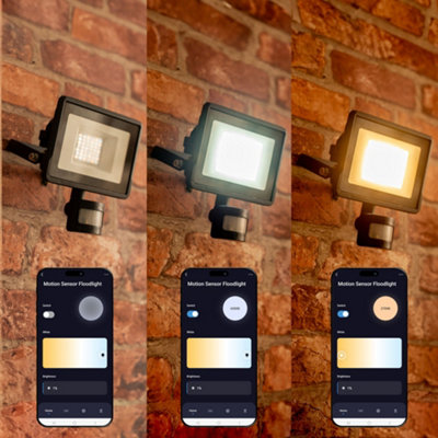 ValueLights Smart Outdoor Floodlight 20W Colour Changing PIR Motion Sensor IP65 Security Garden Wall Light with App Control