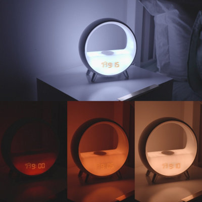 Smart Sunrise Alarm Clock with RGB Light Bar, Fast Wireless Charger and outlet Dimmable