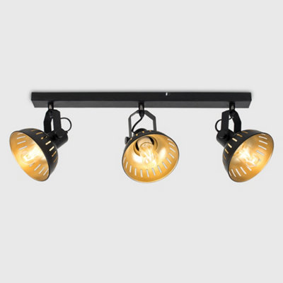 ValueLights Smedley Industrial Style Black and Gold 3 Way Adjustable Ceiling Spotlight