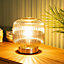 ValueLights Smoked Ribbed Glass Portable Cordless Battery Powered Table Lamp Bedside Light