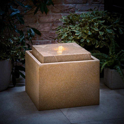 ValueLights Solar Power Natural Square Outdoor Garden Water Fountain ...