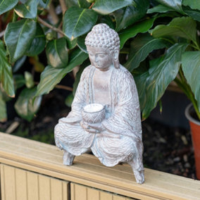 ValueLights Solar Powered Buddha Garden Ornament Outdoor Statue Solar Light