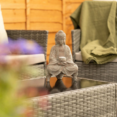 ValueLights Solar Powered Buddha Garden Ornament Outdoor Statue Solar Light