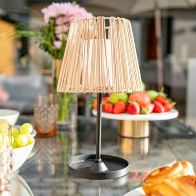 ValueLights Solar Powered Natural Rattan Outdoor Tabletop Light, Garden Table Lamp