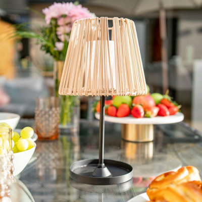 ValueLights Solar Powered Natural Rattan Outdoor Tabletop Light, Garden  Table Lamp