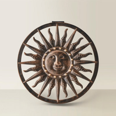 ValueLights Solar Powered Outdoor Apollo Sun Wall Art Garden Fence Ornament Light
