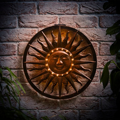 ValueLights Solar Powered Outdoor Apollo Sun Wall Art Garden Fence Ornament Light