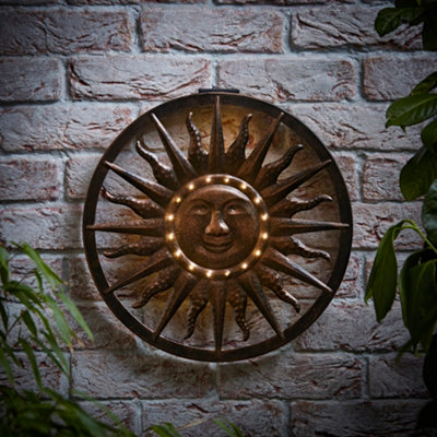 ValueLights Solar Powered Outdoor Apollo Sun Wall Art Garden Fence Ornament Light