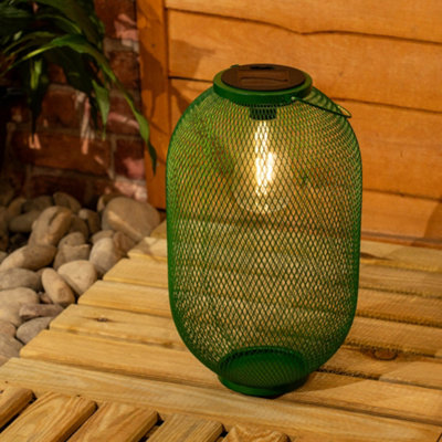 ValueLights Solar Powered Outdoor Dark Green Metal Mesh Basket Garden Lantern Light