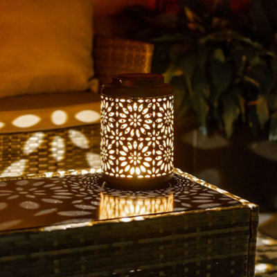 ValueLights Solar Powered Outdoor Floral Moroccan Inspired Garden Hanging Light Table Lamp Lantern