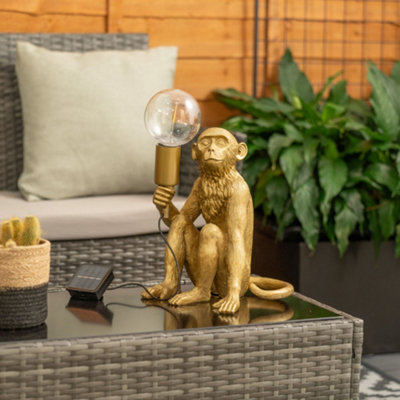 ValueLights Solar Powered Outdoor Garden Gold Monkey Table Lamp Animal Statue Light