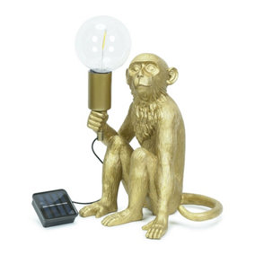 ValueLights Solar Powered Outdoor Garden Gold Monkey Table Lamp Animal Statue Light