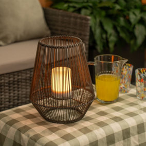 ValueLights Solar Powered Outdoor Garden Natural Rattan Table Lamp