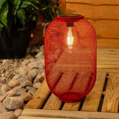 ValueLights Solar Powered Outdoor Red Metal Mesh Basket Garden Lantern Light