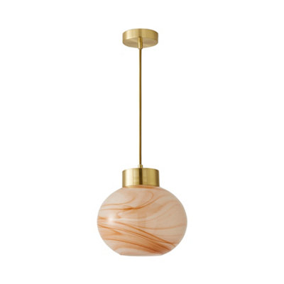 ValueLights Sookie Alabaster Marble Effect Glass Brushed Gold Capped Ceiling Pendant Light