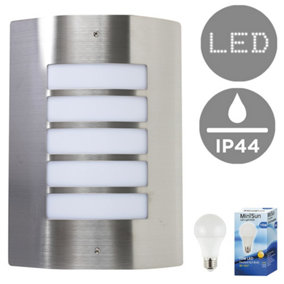 ValueLights Stainless Steel and Frosted Opal Lens IP44 Rated Outdoor Garden Wall Mounted Security LightWith LED Bulb Warm White