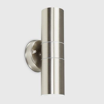 ValueLights Stainless Steel External Up/Down IP44 Rated Outdoor Security Wall Light - Complete LED Dusk to Dawn Sensor Bulbs 4000K