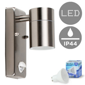 ValueLights Stainless Steel Outdoor Garden Wall Down Light with PIR Motion Sensor - IP44 Rated With LED GU10 Bulb In Warm White