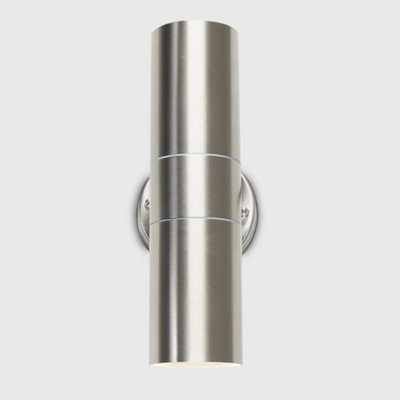 ValueLights Stainless Steel Silver External Up/Down IP44 Rated Outdoor Security Wall Light With 5w LED Bulbs 6500K Warm White