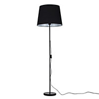 ValueLights Standard Floor Lamp In Black Metal Finish Withn Extra Large Black Light Shade With 6w LED GLS Bulb In Warm White