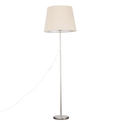 ValueLights Standard Floor Lamp In Chrome Metal Finish Withn Extra Large Beige Tapered Shade With LED GLS Bulb in Warm White