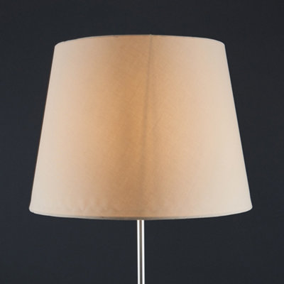 ValueLights Standard Floor Lamp In Chrome Metal Finish Withn Extra Large Beige Tapered Shade With LED GLS Bulb in Warm White