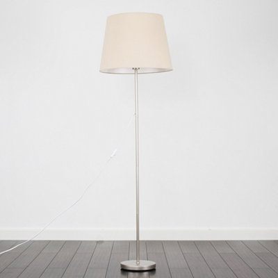 ValueLights Standard Floor Lamp In Chrome Metal Finish Withn Extra Large Beige Tapered Shade With LED GLS Bulb in Warm White