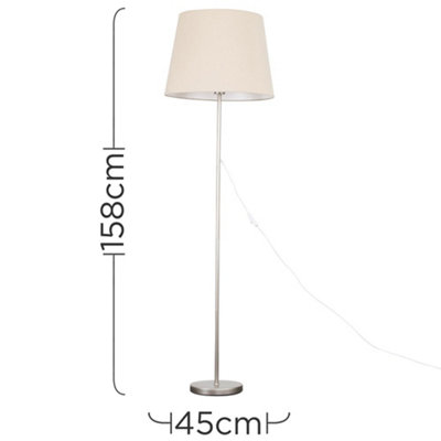 ValueLights Standard Floor Lamp In Chrome Metal Finish Withn Extra Large Beige Tapered Shade With LED GLS Bulb in Warm White