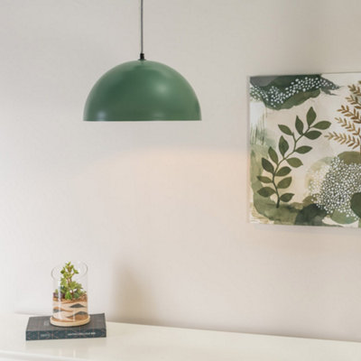 ValueLights Stassi Forest Green Dome Ceiling Pendant Hanging Light Fitting for Living Room Kitchen - LED Bulb Included
