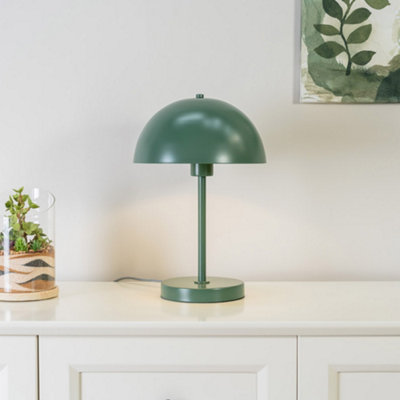 ValueLights Stassi Forest Green Single Stem Bedside Table Lamp with Dome Lampshade - LED Bulb Included